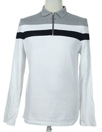 Pánské bílo-šedo-černé triko s límečkem Asos 
