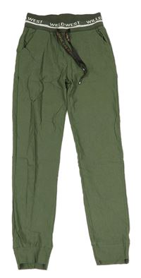 Khaki lehké kalhoty s úpletovým pasem 
