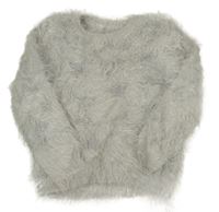 Světlešedý chlupatý svetr s hvězdami 