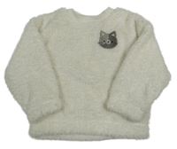 Smetanová chlupatá mikina s kočkou H&M