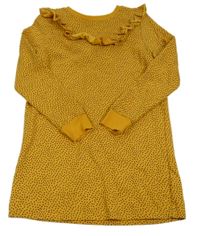 Žluté puntíkaté teplákové šaty s volánkem F&F