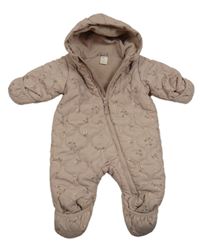 Světlerůžová květinová šusťáková zimní kombinéza s kapucí zn. H&M