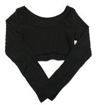 Černé žebrované úpletové crop triko