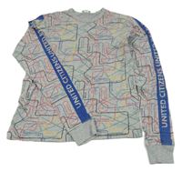 Šedo-barevné vzorované triko s nápisem Benetton