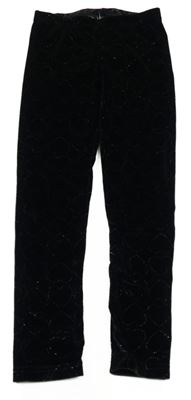 Černé třpytivé sametové legíny se srdíčky