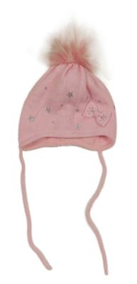 Světlerůžová čepice s hvězdami a bambulí