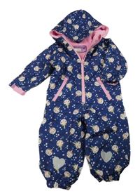 Tmavomodrá nepromokavá zateplená kombinéza s kočičkami a kapucí