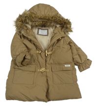 Béžový šusťákový zimní kabát s kapucí Zara