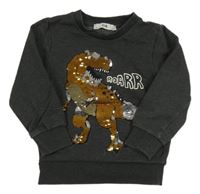 Antracitová mikina s dinosaurem z flitrů C&A