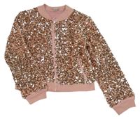 Růžová sametová flitrovaná podšitá crop bunda TU