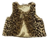 Hnědá kožešinová podšitá vesta s leopardím vzorem H&M