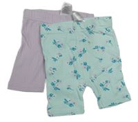 2x fialové žebrované kraťasy + mintové kraťasy s květinami 