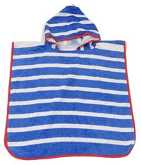 Modro-bílé pruhované froté pončo s kapucí 