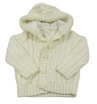 Bílý propínací svetr s copánkovým vzorem a kapucí C&A