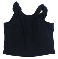 Černý žebrovaný crop top s volánky River Island