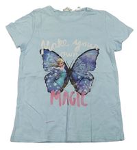 Světlemodré tričko s motýlem a Elsou H&M