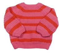 Růžovo-červený pruhovaný žinylkový svetr F&F