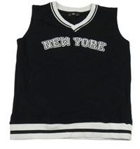 Černá tepláková vesta s nápisem a bílým lemem C&A