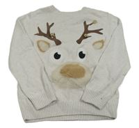 Světlebéžový svetr se sobem a rolničkami H&M