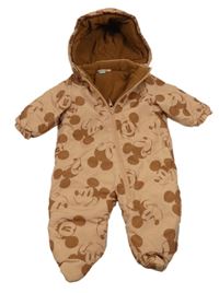 Broskvová šusťáková zimní bunda s Mickeym a kapucí Disney