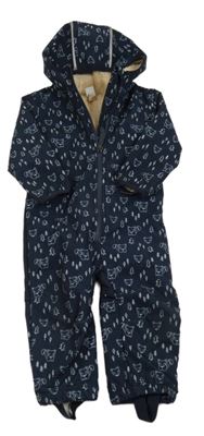 Tmavomodrá softshellová zateplená kombinéza s liškami a kapucí Topomini