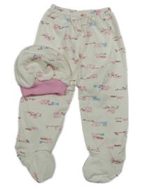 2set -  Bílé polodupky se slony a nápisy + čepice 