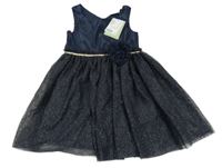 Nové - Tmavomodré saténové šaty s třpytivou tylovou sukní H&M