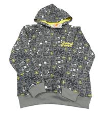 Nové - Šedá komiksová mikina s nápisem a kapucí NKD