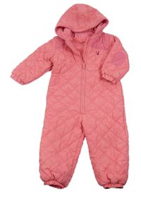Růžová šusťákovo/manšestrová prošívaná zimní kombinéza s králíčkem a kapucí Next