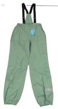 Nové - Světlezelené šusťákové podšité kalhoty s kšandami Alive