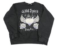 Tmavošedá mikina s nápisem a kamínky M&S