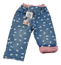 Nové - Modré podšité rifle se srdíčky a úpletovým pasem 