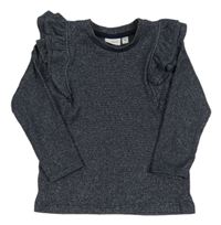 Tmavomodré třpytivé triko s volánky Name it