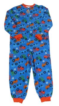 Modro-oranžový fleecový overal s traktory Harry Bear