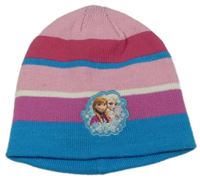 Růžovo-modrá pruhovaná pletená čepice s Frozen Disney