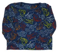 Tmavomodrá sametová mikina s dinosaury Primark