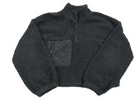 Tmavošedá buklé crop mikina s kapsou 