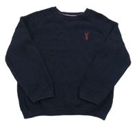 Tmavomodrý vzorovaný svetr s výšivkou Next 