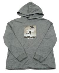 Šedá melírovaná mikina s basketbalistou a kapucí H&M