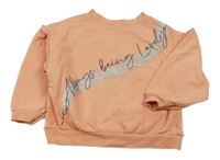 Broskvová oversize mikina s nápisem a volánky River Island