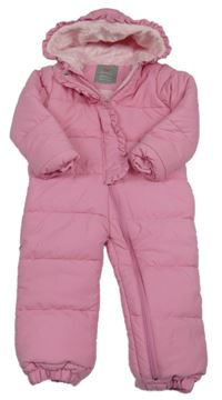 Světlerůžová šusťáková zimní kombinéza s volánky a kapucí Kanz