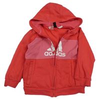 Červeno-růžová propínací mikina s logem a kapucí Adidas