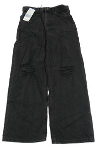 Nové - Antracitové wide leg rifle s dírami Primark