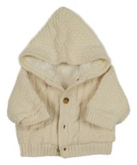 Smetanový vzorovaný propínací zateplený svetr s kapucí Nutmeg