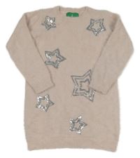 Světlerůžové svetrové chlupaté šaty s hvězdičkami z flitrů Threadgirls