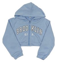 Světlemodrá propínací crop mikina s nápisem a kapucí Shein