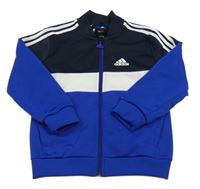 Safírovo-tmavomodro-bílá propínací sportovní mikina s logem Adidas