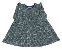 Tmavomodré bavlněné květované šaty s volánky Next 