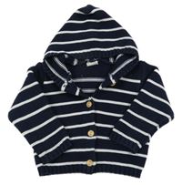 Tmavomodro-bílý pruhovaný propínací svetr s kapucí Alana