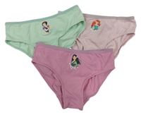 3x - Světlerůžové + růžové + světlezelené kalhotky s princeznami H&M